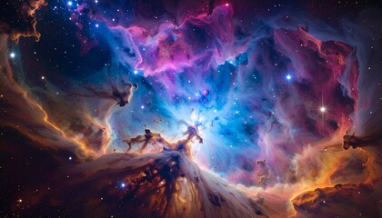 Watercolor galaxy with vibrant nebula clouds and stars, deep purples, pinks, and blues blending softly, dreamy abstract cosmos
