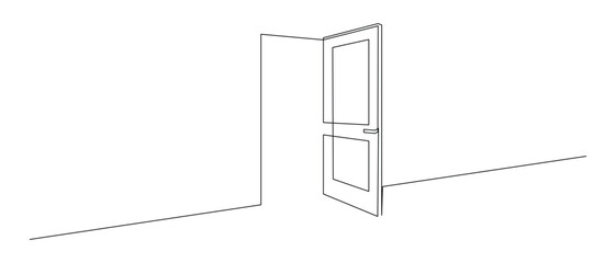 Aufkleber - Opened door in one continuous line drawing. Front enter and exit to house in simple linear style. Future opportunity concept in editable stroke. Doodle vector illustration