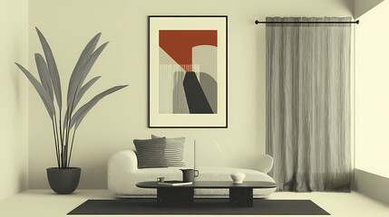 Wall Mural - white living room in minimalist style interior design 3d render with mockup frame, cozy sofa, coffee