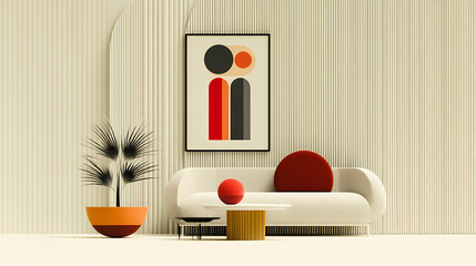 Wall Mural - white living room in minimalist style interior design 3d render with mockup frame, cozy sofa, coffee