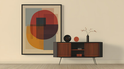 Wall Mural - wooden cabinet and accessories decor in living room interior on empty white tone background- 3d rend