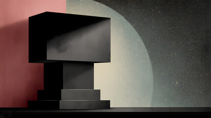 Wall Mural - A minimalist product shot featuring a podium at the center of the image, set against a starry night sky background for a cosmic and serene feel. minimalist. Illustration
