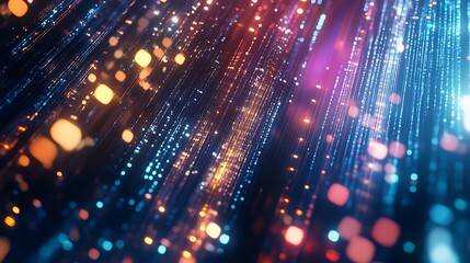 Abstract digital network design with glowing lines and particles.