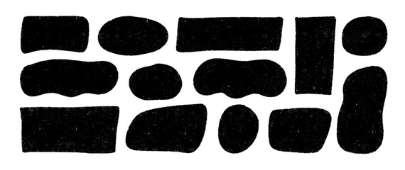 Aufkleber - Hand drawn organic irregular text boxes, organic wavy shapes and rounded rectangles. Black empty grain speech bubbles.