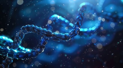 A stunning digital depiction of a glowing DNA strand, ideal for science and technology.