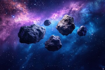 Wall Mural - floating asteroids drift through a vibrant cosmic backdrop in a futuristic setting, asteroids in a f