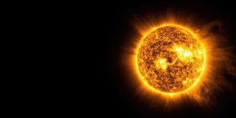 Wall Mural - A close up of a sun with a black background