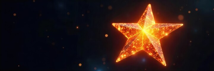 Wall Mural - close-up shot of a shimmering, multifaceted star, glowing intensely against a deep black background 