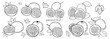 © Yekaterina - Passion fruit  doodle vector stock vector illustration. One passion fruit berry, cut passion fruit with seeds, two berries on a branch, branch with passion fruit and leaves. Hand drawn image.Black out