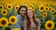 © Candice - Photo of Couple Smiling in Sunflower Field at Golden Hour
