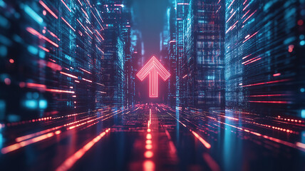 Wall Mural - digital finance grid and rising arrow reflecting business growth and futuristic technology