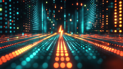 Wall Mural - symbolizing business growth through a rising arrow in a futuristic digital finance grid