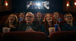 © Muzammal - people watching movie in cinema.Joyful Family Laughing: Enjoying Action Movie in Cinema with Popcorn & Drinks.
