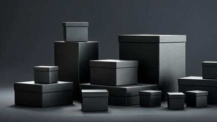 Wall Mural - black boxes composition: a study in minimalist design
