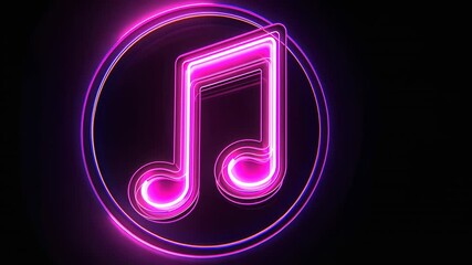 Canvas Print - neon music notes icon: glowing pink musical symbol