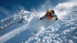 © Yuta - Extreme alpine thrill: Skier carving through fresh powder on a steep snowy mountain