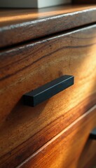 Aufkleber - Wooden Drawer with a Black Handle, Modern Wood Furniture Design, Stylish Home Interior