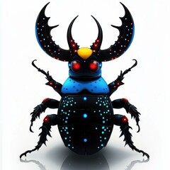 Leinwandbilder - Futuristic stag beetle with glowing lights on white backdrop, insect art with vibrant colors, modern science fiction style