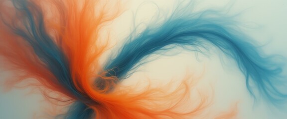 Poster - Abstract Swirl of Blue and Orange Fibers Against Neutral Background