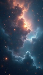 Poster - Ethereal Cosmic Sky with Glimmering Stars and Mystical Clouds Painting a Dreamlike Celestial Scene