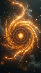 Fototapete - Swirling galaxy of golden light and stardust in a vast cosmos.