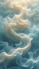 Fototapete - Ethereal Abstract: Fluid Blue and Cream Waves with Delicate Gold Accents for Serene Visuals