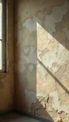 Poster - Light Streaks Across an Interior Wall with Damaged and Peeling Paint in a Room with a Window