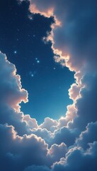 Poster - Dreamy Portal to Night Sky: Cumulus Clouds Framing a Starry Vista