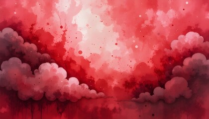 Wall Mural - crimson red background with clouds dark red grunge texture and watercolor ink canvas