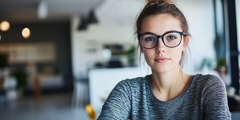 Young female programmer working in a modern office space Generative AI