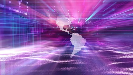 Wall Mural - artistic technology cyberspace with earth planet and waves animation.