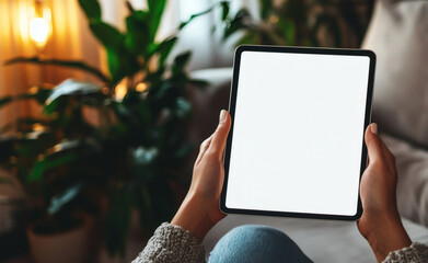 person using blank white screen digital tablet, mock up template

