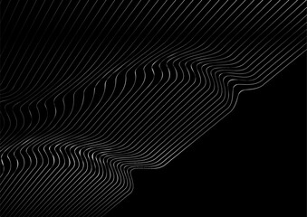 Aufkleber - Metallic wavy thin minimal distorted lines abstract technology background. Vector geometric tech pattern design
