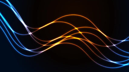 Aufkleber - Blue orange neon waves abstract technology background