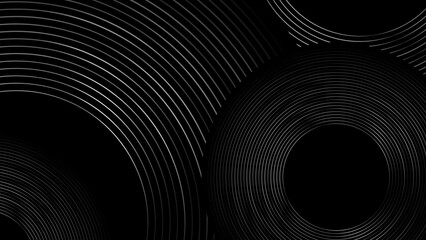 Fototapete - Black and grey metallic circles abstract tech geometric background
