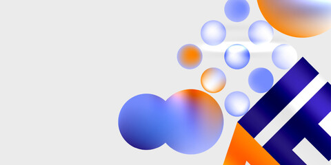 Leinwandbilder - Abstract composition featuring vibrant blue, orange spheres, geometric shapes. Minimalist design with gradient effects, clean aesthetic.