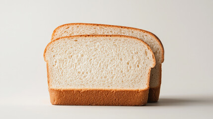 Aufkleber - Two slices of fresh white bread are stacked against plain background, showcasing their soft texture and golden crust. simplicity highlights bread quality and freshness
