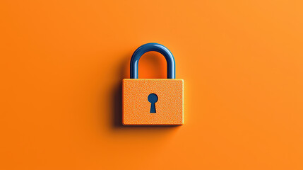 Aufkleber - Orange padlock with blue shackle symbolizes security and protection against cyber threats on vibrant orange background. image conveys sense of safety and digital security