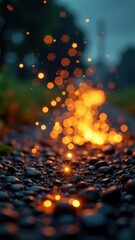 Wall Mural - Blurry image of a fire with a lot of sparks. The fire is in the middle of the image