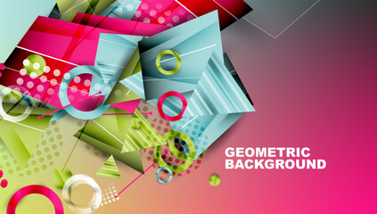 Leinwandbilder - Abstract geometric composition. Bright colors, shapes overlap creating dynamic visual effect. Modern design elements present.