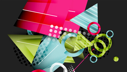 Fototapete - Abstract geometric shapes overlap. Vibrant colors create dynamic composition. Modern design elements suggest energy, movement.
