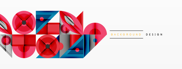 Leinwandbilder - Abstract geometric shapes, red, blue hues. Modern design elements overlap, creating dynamic composition. Minimalist style, clean lines.