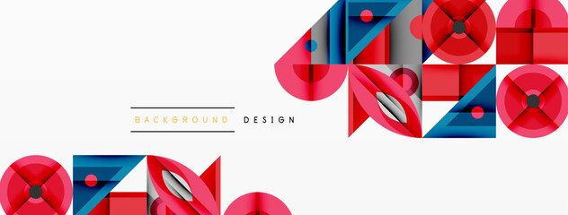 Poster - Abstract geometric shapes, red, blue, pink hues. Minimalist design over white background. Modern pattern for digital projects.