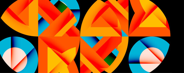 Fototapete - Abstract geometric design featuring vibrant orange, blue, green shapes forming letters. Bold composition, modern aesthetic, dynamic visual impact.