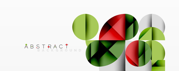 Leinwandbilder - Geometric shapes overlap, creating vibrant colorful design. Circles, squares, triangles form modern abstract pattern. Clean aesthetic.