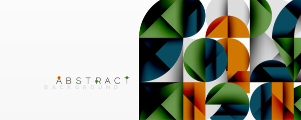 Leinwandbilder - Geometric shapes create vibrant pattern. Orange, green, blue dominate design. Modern aesthetic suitable backgrounds, presentations.