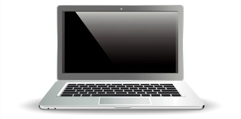 modern graphic elements are combined with a computer mockup and a laptop that has a transparent scre