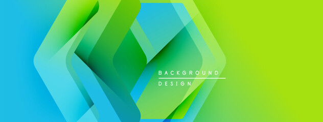 Aufkleber - Abstract geometric layers create vibrant gradient effect. Blue transitions to green, modern design element. Minimalist background texture.