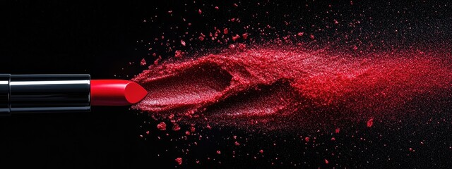 Red lipstick exploding in a dramatic display