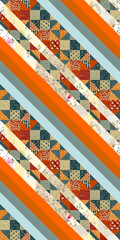Wall Mural - seamless diagonal striped patchwork pattern with tiny flowers and abstract ornaments in african styl